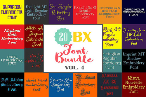 20 BX Fonts - Font Bundle 4 - 20 Embrilliance Machine Embroidery Fonts
