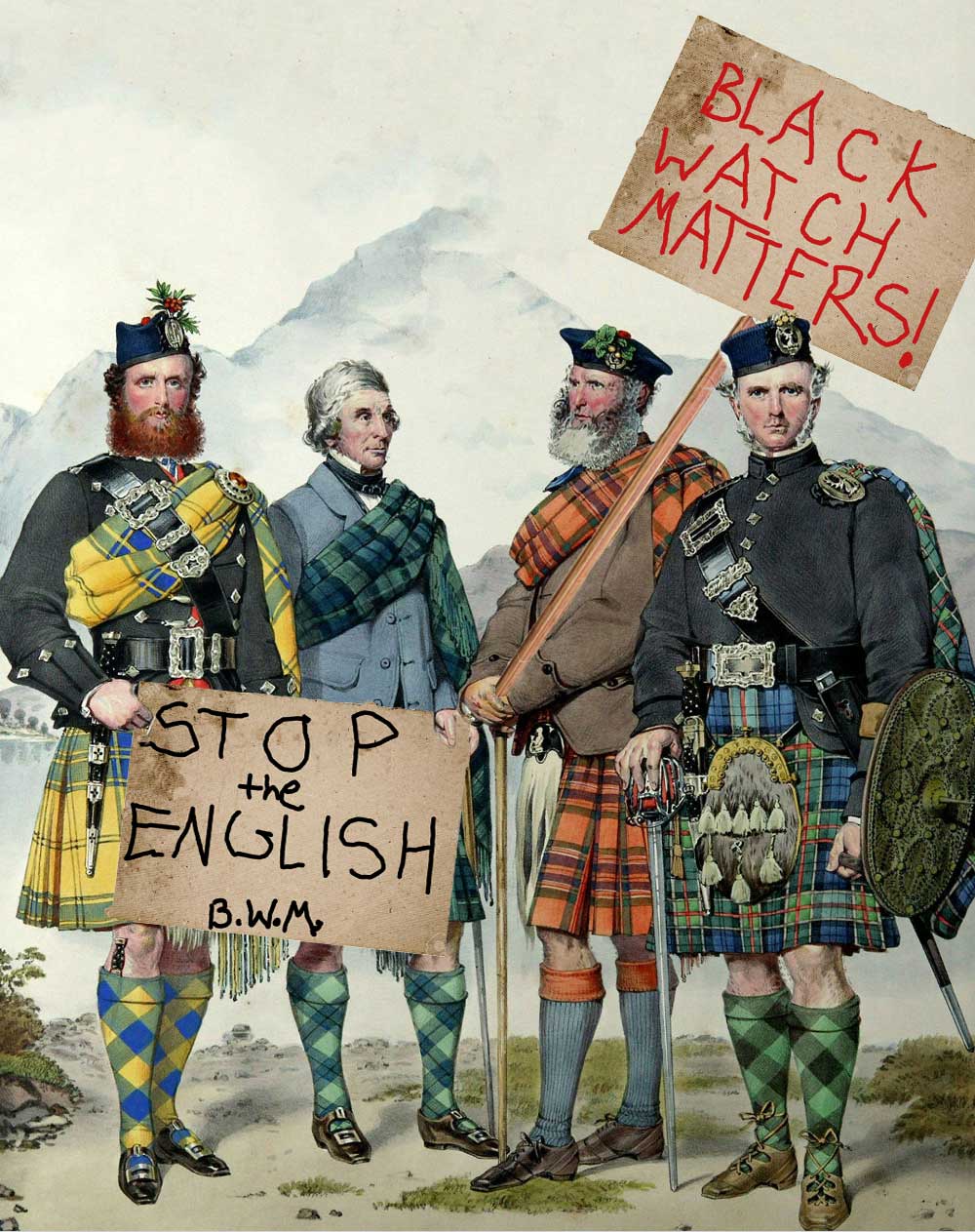 painting of kilted men disputing the dress act