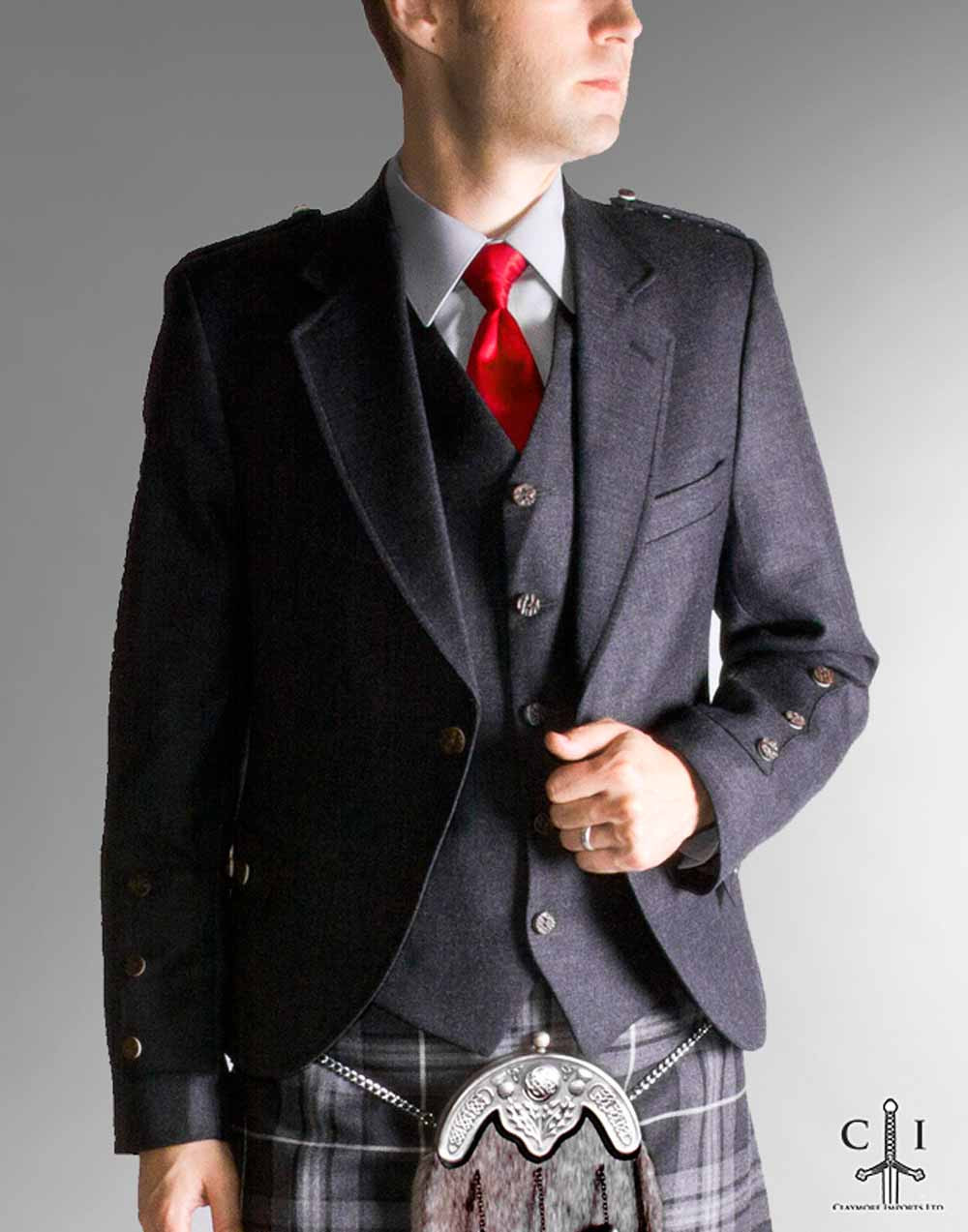 Grey Argyle Jacket with 5 Button Vest Claymore Imports