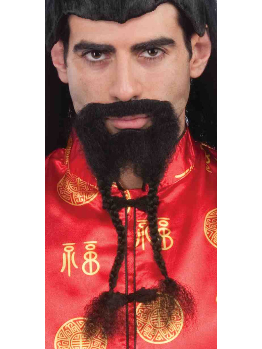 Samurai Ninja or Pirate Beaded Black Costume Moustache And Goatee Beard