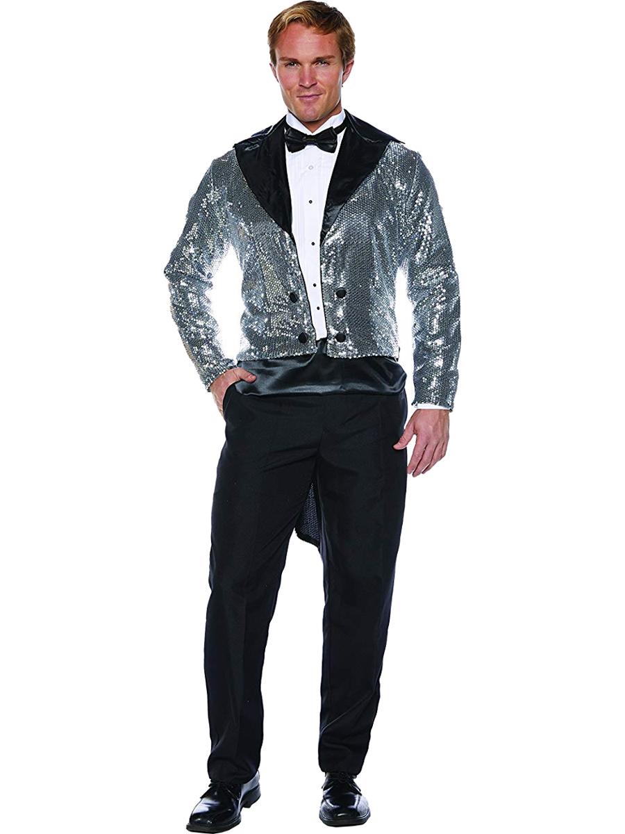 Men's Silver Sequin Gentleman Costume Tailcoat Large 42-46 843248132658 ...
