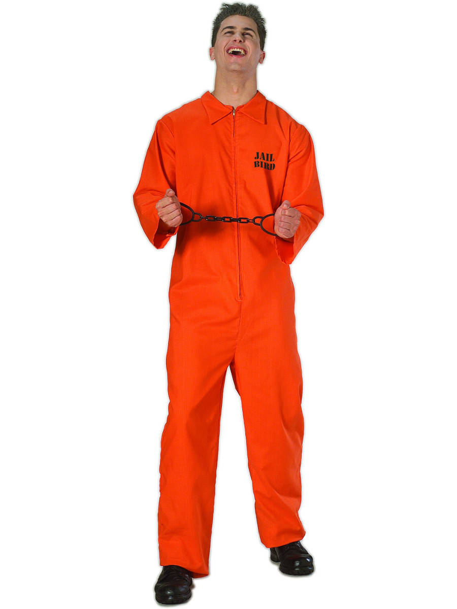 Men's Jail Bird Prisoner Orange Costume Jumpsuit