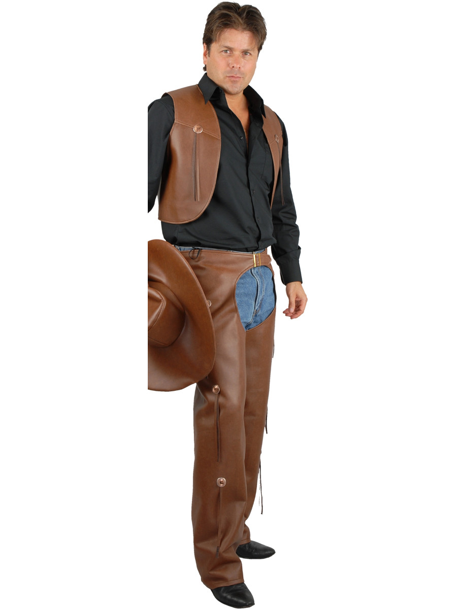 Brown Faux Leather Cowboy Chaps and Vest