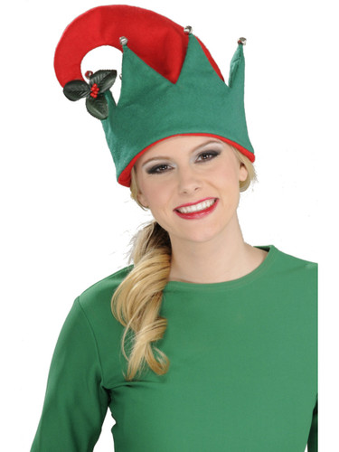 Red and Green Elf Hat With Mistletoe