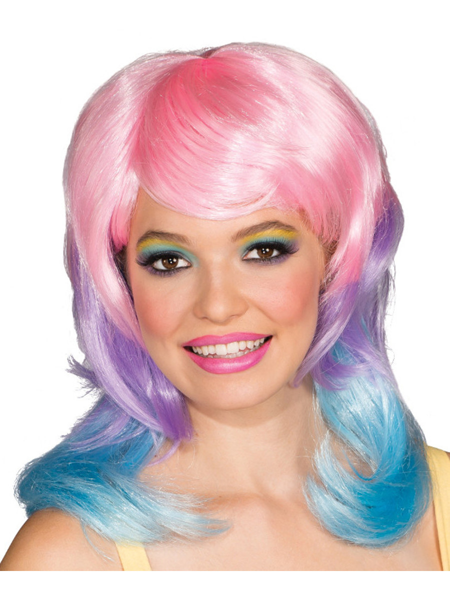 Women�s Long Pink Purple and Blue Cotton Candy Wig