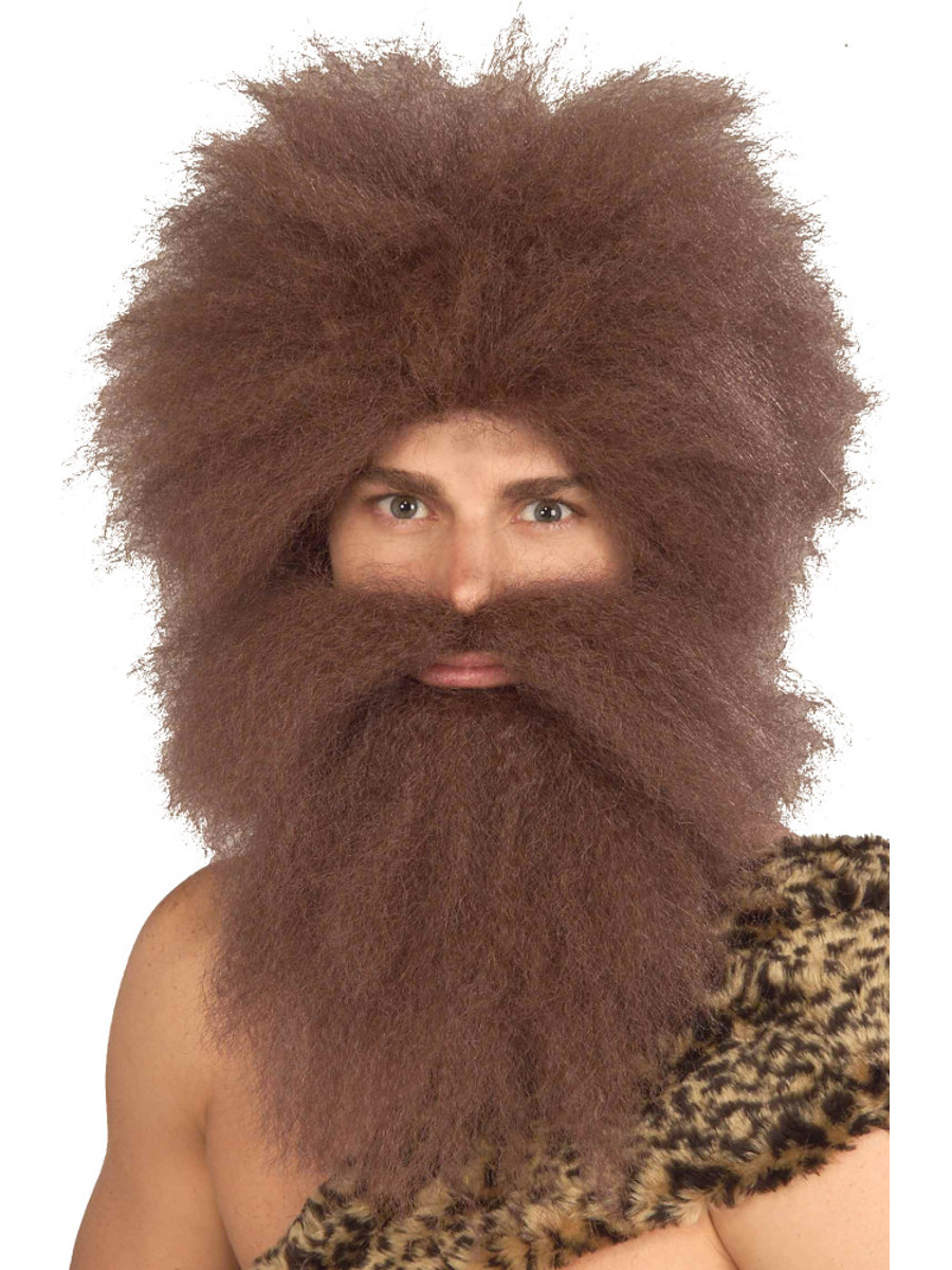 Bushy Brown Caveman Wig & Beard Set
