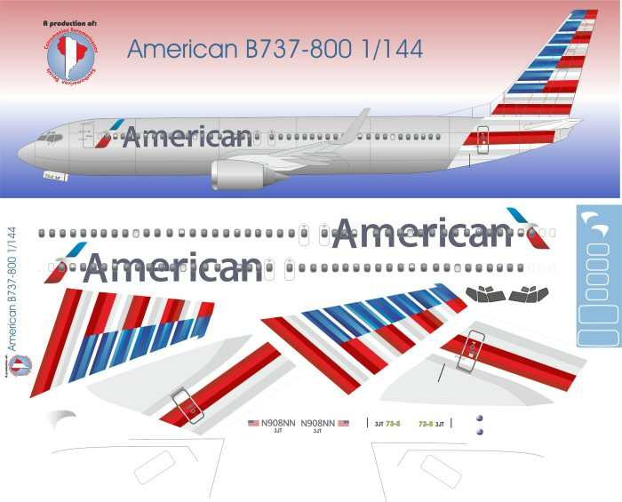 1/144 Scale Decal American 737-800 - JoyDecals.com