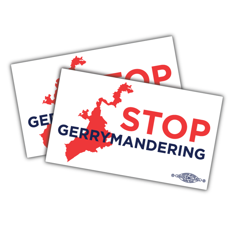 Stop Gerrymandering (6" x 3.5" Vinyl Sticker -- Pack of Two!)