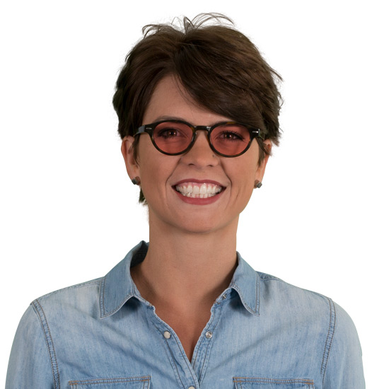 Woman wearing Keaton TheraSpecs Indoor tortoise