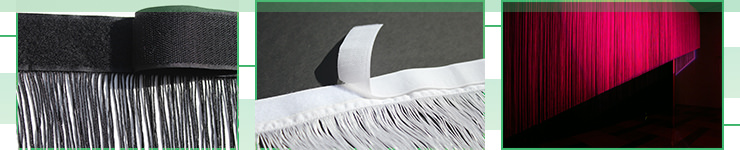 The Velcro Header is a good alternative to install string-fringe curtains along a wall, high ceiling, metal frame or any place where holes are not allowed. 