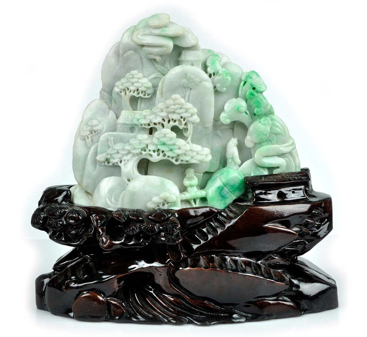 A Grade Natural Jadeite Jade Mountain Scenery Carving Statue Sculpture w/ certificate 3JADE