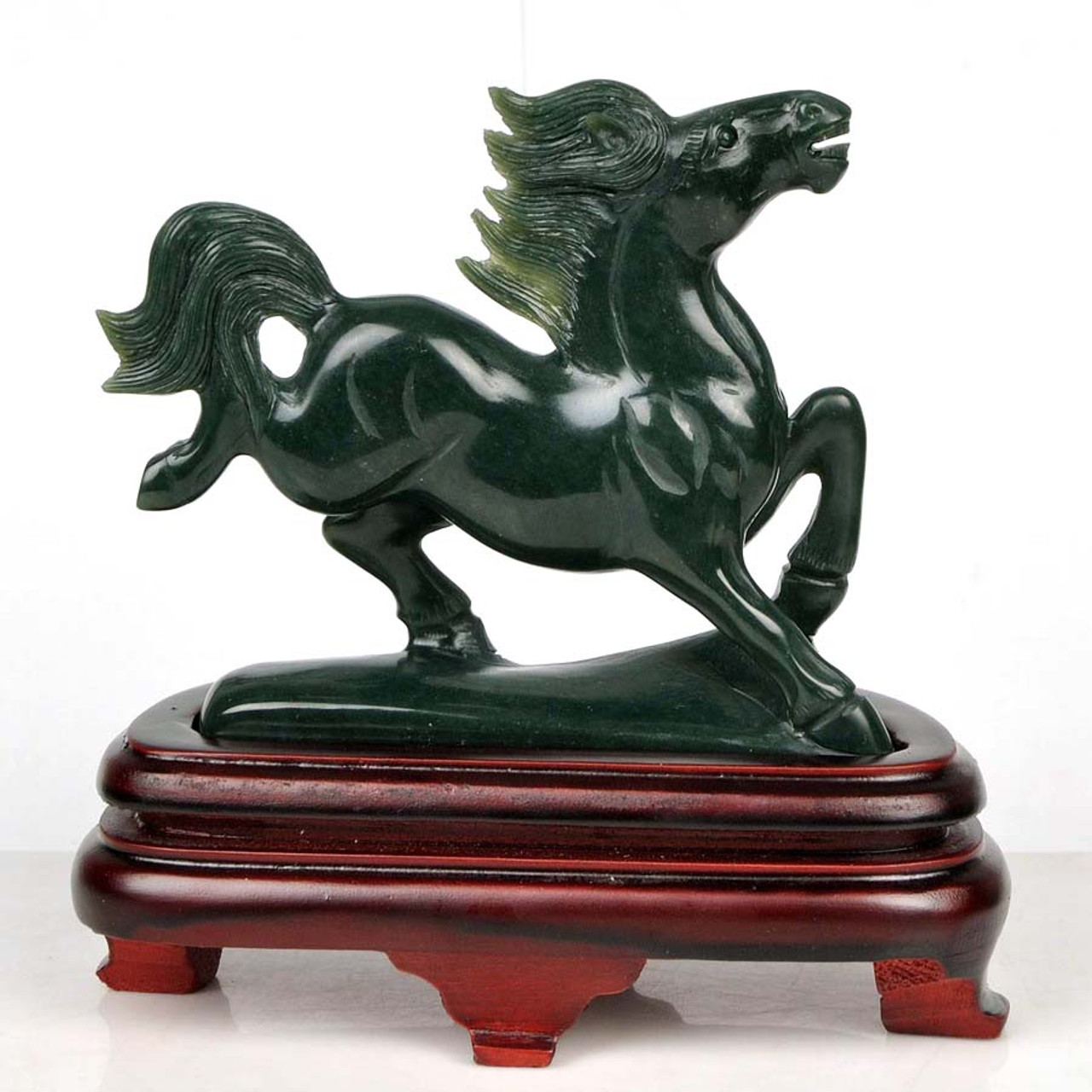 Natural Green Nephrite Jade Running Horses Statue 