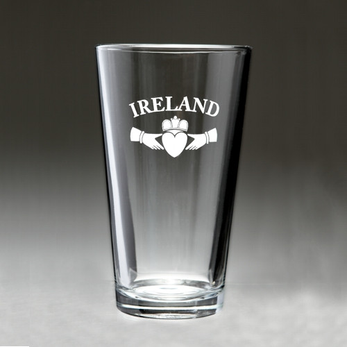 Irish Claddagh Pint Glass Set of 4 (Sand Etched)