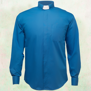 Men's Long-Sleeve Clergy Shirt with Tab Collar in Royal Blue - Arkman's