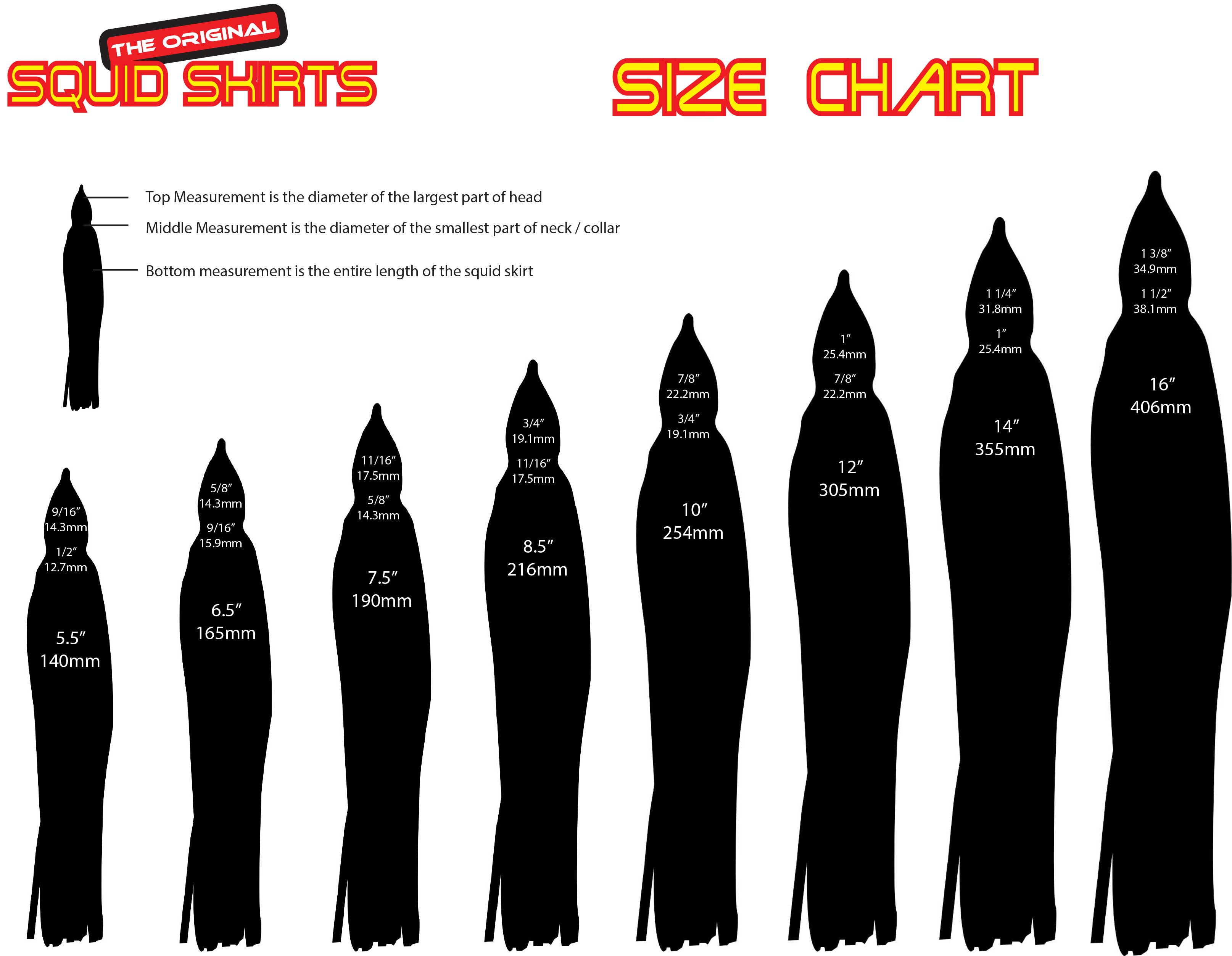 Squid Skirt Size Chart