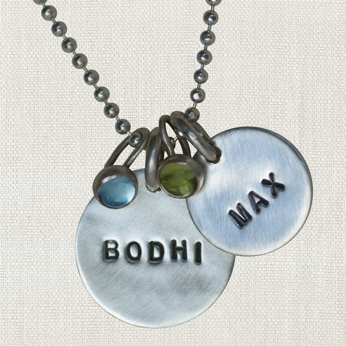 Mi Familia Classic Cabochon Necklace. Sterling Silver Hand Stamped Custom Baby Name Jewelry for