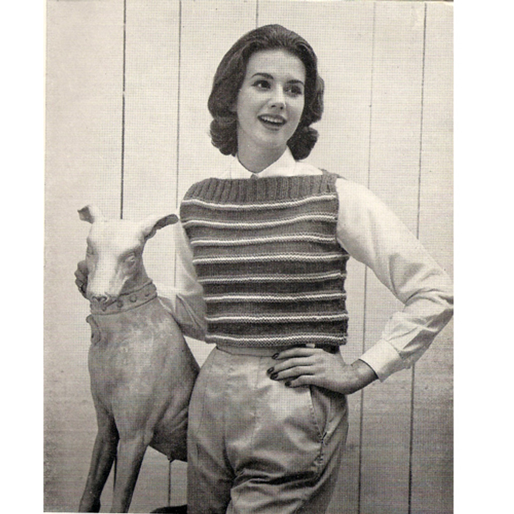 Striped Pullover Vest Knitting Pattern, Vintage 1960s