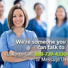 Photo of nurse and staff welcoming you to call NewLeaf at 888-739-4330 for personal assistance