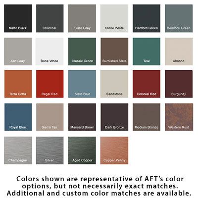 AFT Painted Fasteners Color Options AFT's painted fasteners color matches