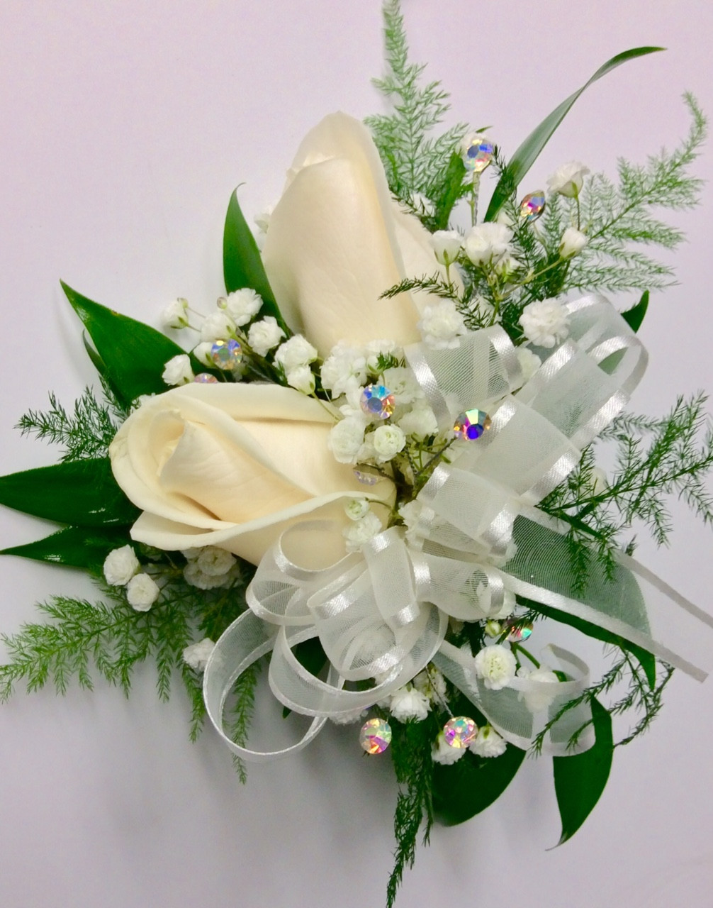 white rose wrist corsage