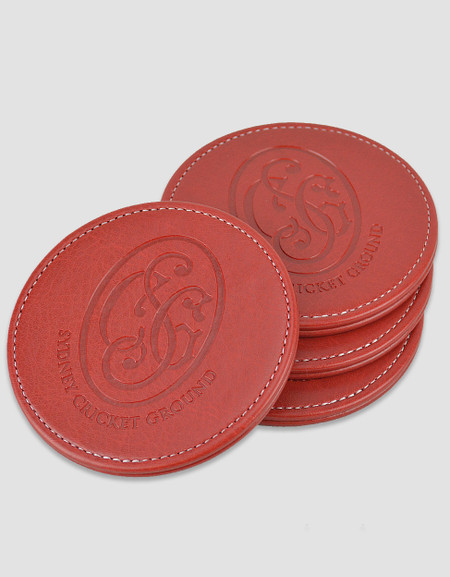 SCG Leather Coaster 4-Pack Red