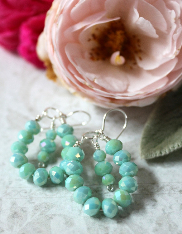 Beaded Wire Wrapped Hoop Earrings