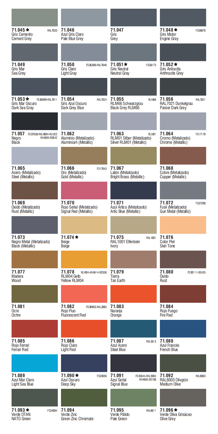 17ml acrylic paint bottles model air colors vallejo tamiya color chart