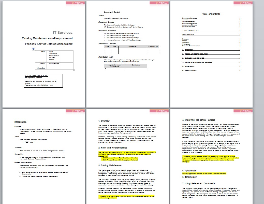 service catalog process kit third edition services catalogue examples