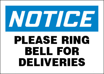 Notice Please Ring Bell For Deliveries Sign - 350 x 250 jpeg 48kB