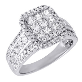 Diamond Engagement Ring 14K White Gold Princess Cut Square Halo Design ...