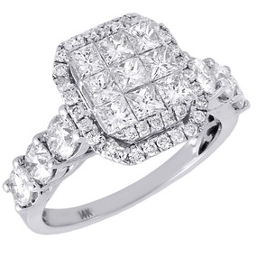 Diamond Engagement Ring 14K White Gold Princess Cut Square Halo Design ...
