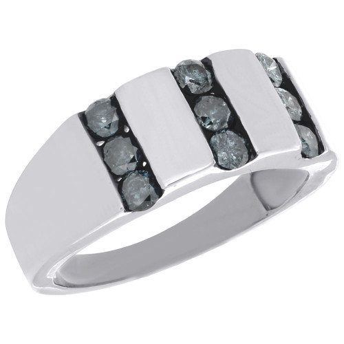 925 sterling silver mens blue diamond wedding band round engagement