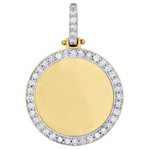 10K Yellow Gold Memory Frame Diamond Medallion Photo Engrave Pendant 1. ...