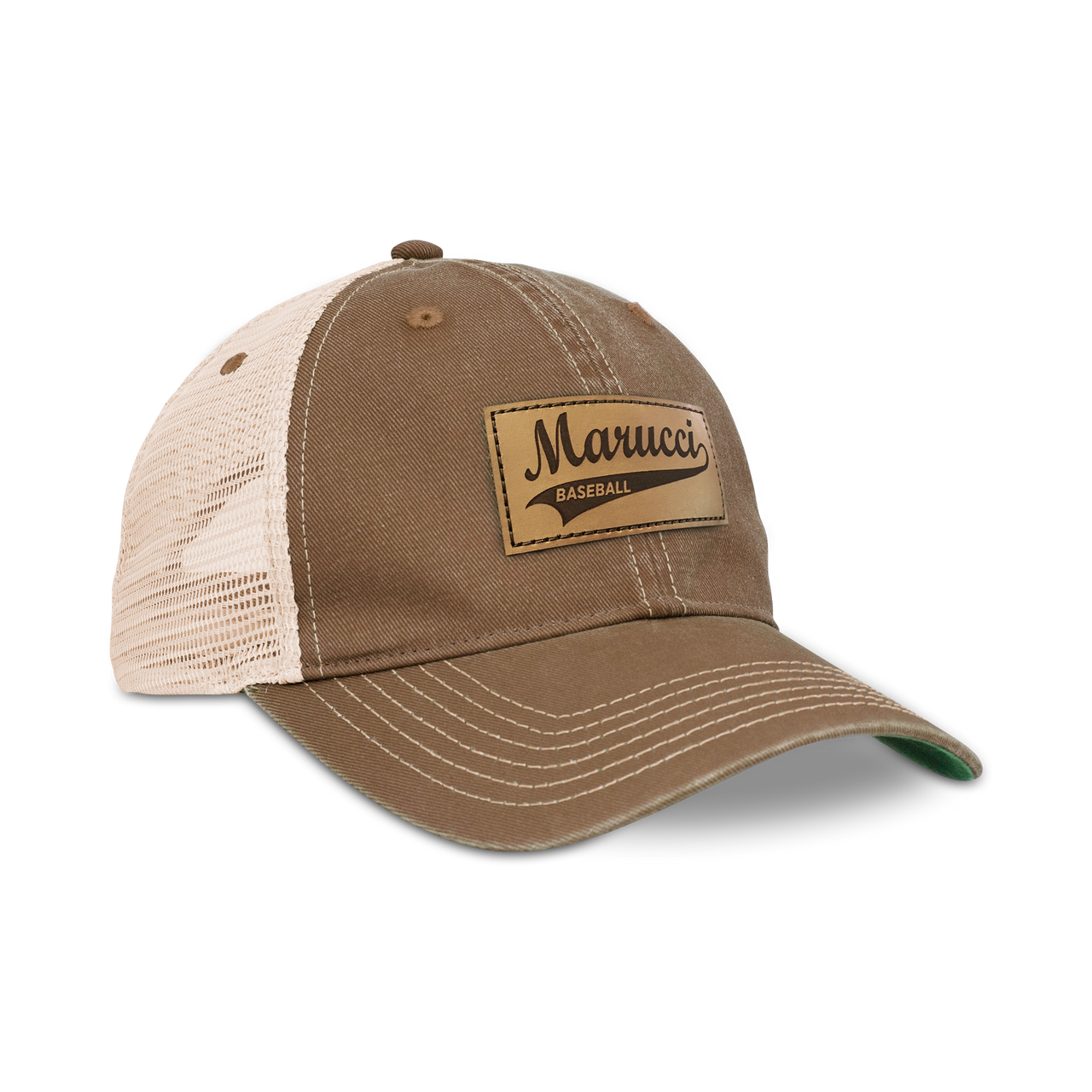 Marucci Classic Leather Patch Trucker Hat Brown/Tan Adult