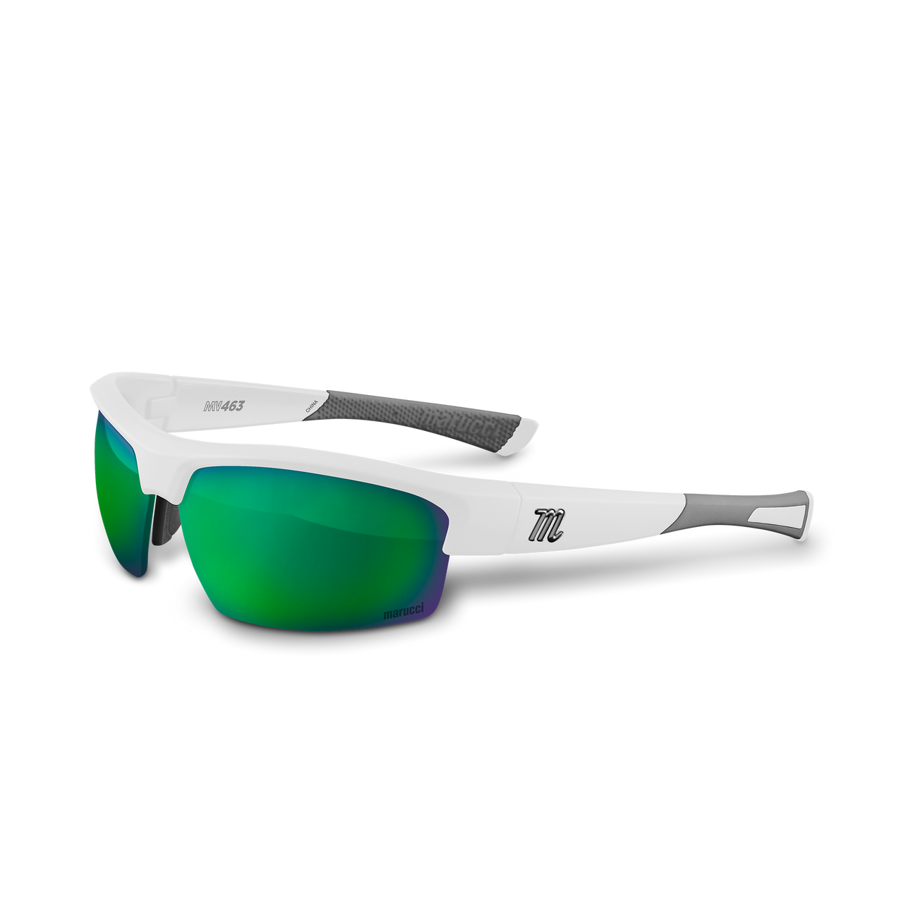 Marucci MV463 Performance Sunglasses - Matte White Matte White - Green Lens With Green Mirror 