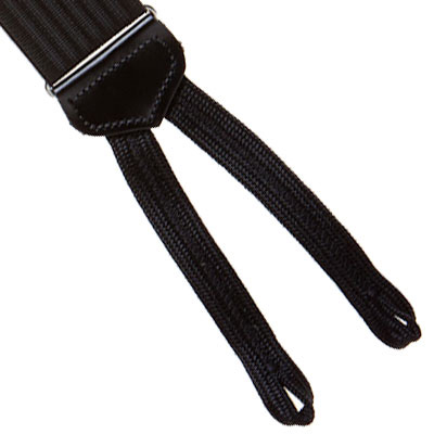 Detailed view of black suspenders