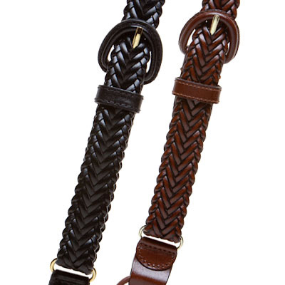 Brown and black leather suspenders