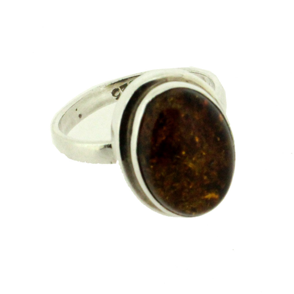 Oval Brown Amber Sterling Silver Ring - Purple Leopard Boutique