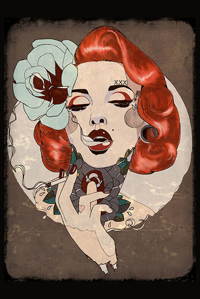 Smoking Hot by Amy Dowell Fine Art Print Rockabilly Pin Up