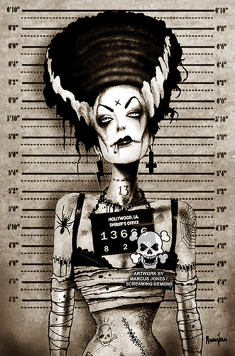 Bride Of Frankenstein Mugshot By Marcus Jones Screaming Demons Canvas Giclee Art Print