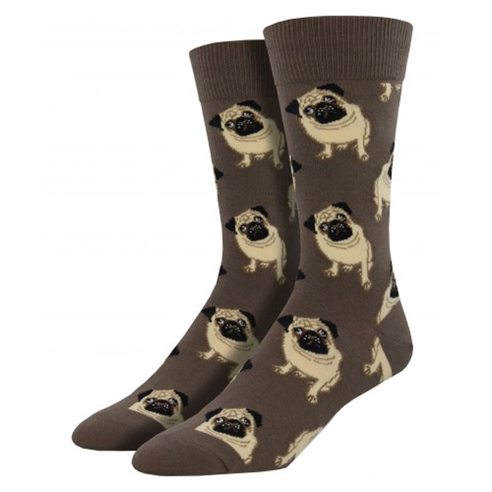 Men's Crew Socks Pug Puppy Dogs Brown Purple Leopard Boutique