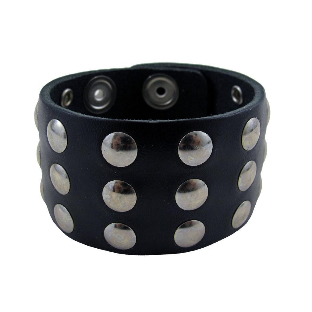 Studded Black Genuine Leather Cuff Bracelet - Purple Leopard Boutique