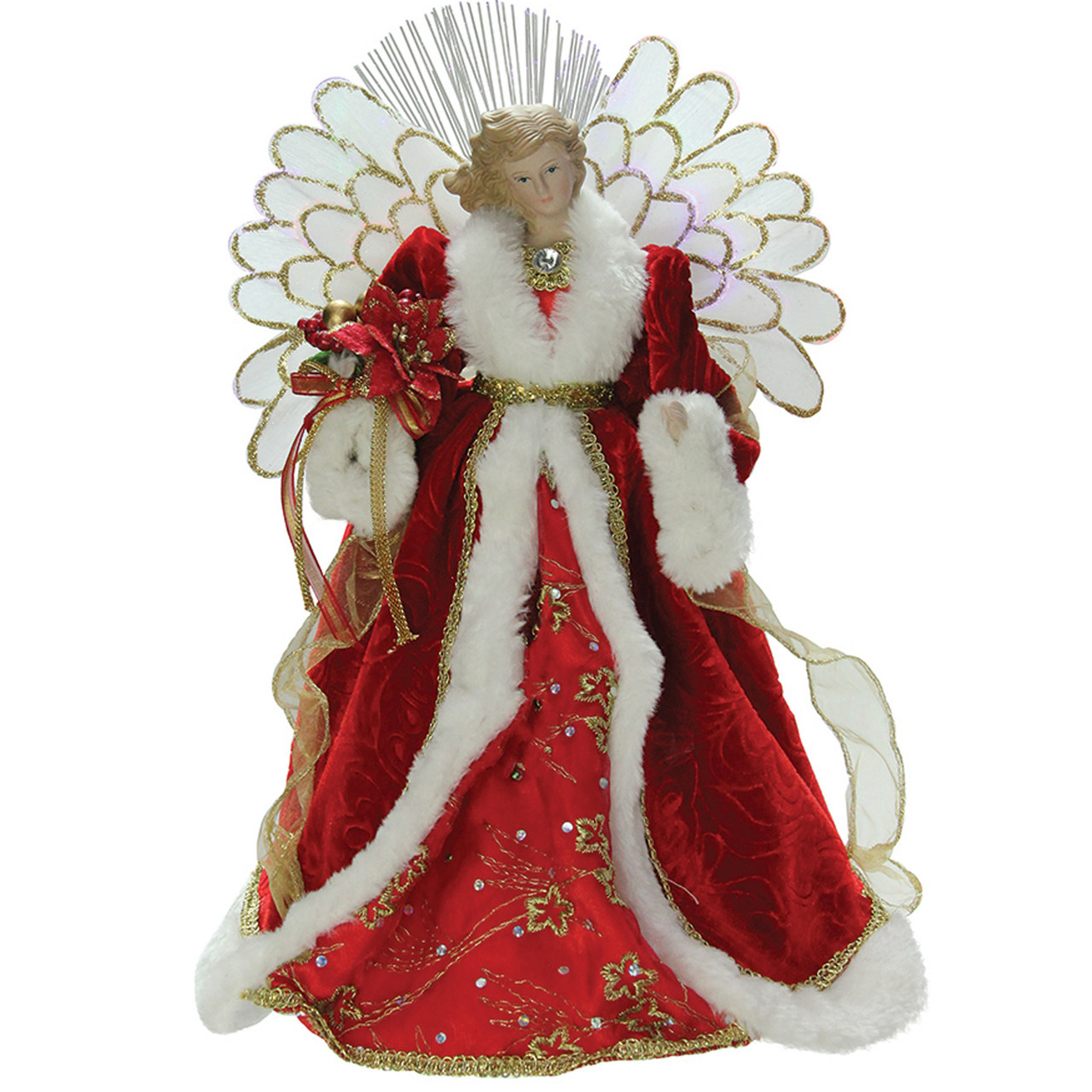 14.5 Lighted B/O Fiber Optic Angel With Red Gown Christmas Tree Topper ...