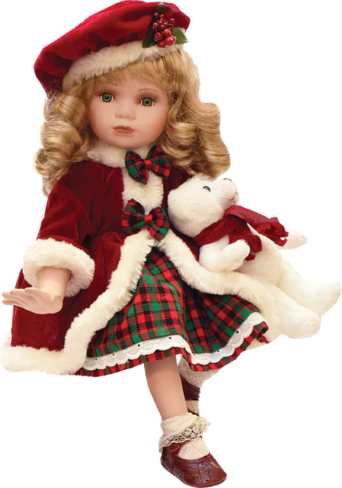 18 5 porcelain in plaid winter dress sitting artificial christmas swags