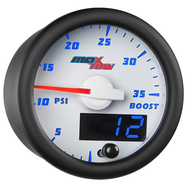White & Blue MaxTow 35 PSI Boost Gauge