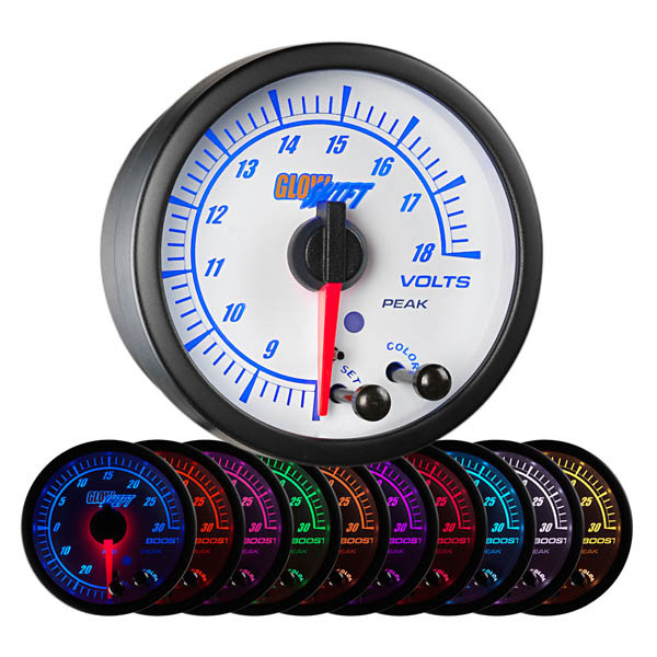 GlowShift White Elite 10 Color Volt Gauge