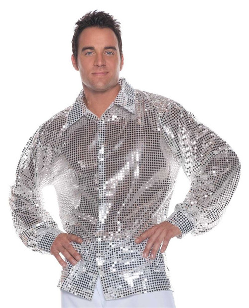 silver disco shirt sequin metallic 70s retro adult mens top halloween costume