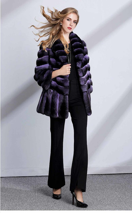 Purple Chinchilla Fur Coat Wide Bottom Sweep full body Purple Chinchilla Fur Coat Wide Bottom Sweep full body