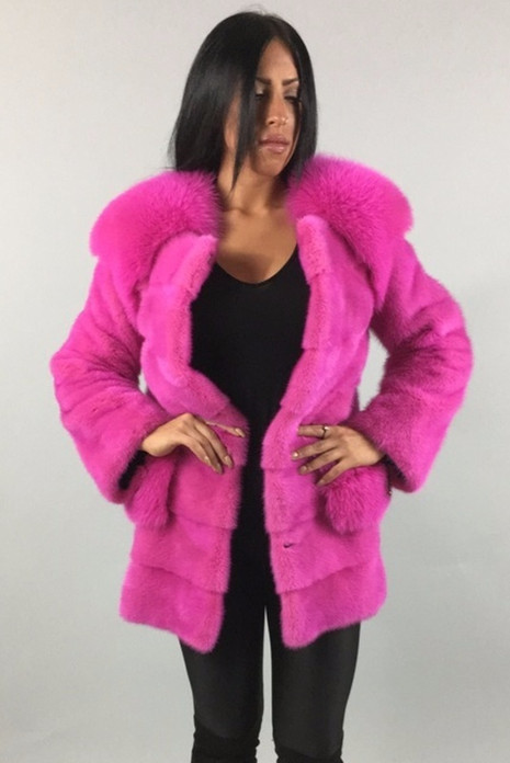 Pink Mink Fur coat With Fox Collar Pink Mink Fur coat With Fox Collar