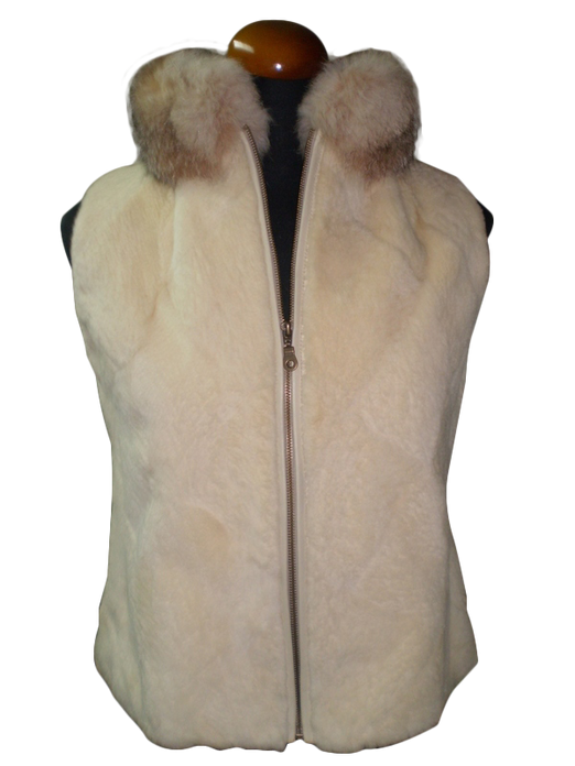 Beige Beaver Fur Vest Crystal Fox Collar Beige Beaver Fur Vest Crystal Fox Collar